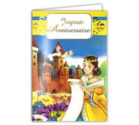 Carte Joyeux Anniversaire Fille Princesse Reine Château Manga Enveloppe12x17,5cm Perroquet Fleurs Costume Déguisement Illustration Jeunesse Dessin Animé 67-1055-A