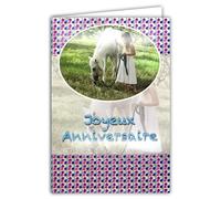 Carte Joyeux Anniversaire Paillettes pour Fille Cheval Blanc Poney Animal Pois Colorés Promenade Balade équitation Enveloppe Blanche 12x17,5cm 67-1017/2