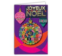 Carte Joyeux Noël Collage en Relief du Texte Brillant avec Enveloppe 12x17,5cm Boules Colorées Décorées Sapin Cerfs Rennes étoiles Cœurs Houx Illustration Géométrique Meilleurs Vœux Fêtes Fin d'Année
