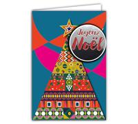 Carte Joyeux Noël Collage en Relief du Texte Brillant avec Enveloppe 12x17,5cm Sapin Triangulaire Décoré Boules Colombe de la Paix étoile Illustration Géométrique Meilleurs Vœux Fêtes Fin d'Année