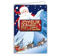Carte Joyeux Noël Collage en Relief du Texte Brillant avec Enveloppe Blanche 12x17,5cm - Père Noël à la Montagne Traineau Rennes Hotte Cadeaux Sapin Neige Hiver Meilleurs Vœux pour Enfant Famille