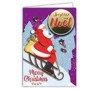 Carte Joyeux Noël Collage en Relief du Texte Brillant avec Enveloppe Blanche 12x17,5cm - Père Noël Luge Hotte Cadeaux Oiseaux Rouge-gorges Sapin sous la Neige Hiver Meilleurs Vœux pour Enfant Famille