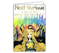 Carte Joyeux Noël Féerique Magique en Or Doré Brillant Scintillant avec Enveloppe Blanche Format 12x17,5cm - Fille Sirène Décrocher les étoiles Plumes Attrape-Rêves Meilleurs Vœux - Fabriqué en France