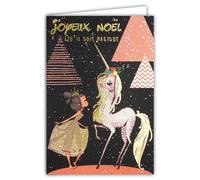 Carte Joyeux Noël Magique en Or Doré Brillant Scintillant avec Enveloppe Blanche Format 12x17,5cm - Licorne Cheval Princesse Ballerine Danseuse étoile Meilleurs Vœux pour Fille - Fabriqué en France