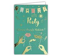 Carte Let's Party Bonne Année Festive Fanions Drapeaux Banderole Masque Bouche Moustache Photobooth Accessoires Fête Or Doré Dorure