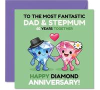 Carte ludique 60e anniversaire pour belle-mère et papa - Cheers to 60 ans éblouissants - Joli motif duo de diamants dans des tons pastel vifs - Carré de 145 mm, enveloppe incluse