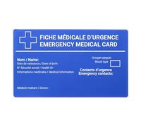 Carte Médicale d’Urgence - Format Carte de Crédit - Aluminium Anodisé Souple (Bleu A)