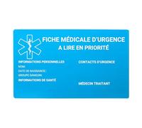 Carte Médicale d’Urgence - Format Carte de Crédit - Aluminium Anodisé Souple (Bleu clair C)