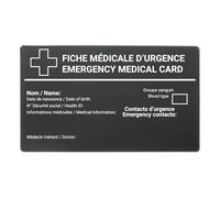 Carte Médicale d’Urgence - Format Carte de Crédit - Aluminium Anodisé Souple (Noir A)