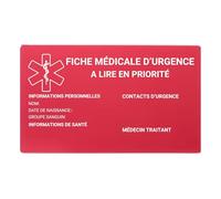 Carte Médicale d’Urgence - Format Carte de Crédit - Aluminium Anodisé Souple (Rouge C)