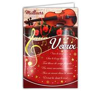 Carte Meilleurs Vœux avec Enveloppe Clé de Sol Notes de Musique étoiles en Or Doré Scintillant Paroles Chant de Noël Chanson Vive le vent d'hiver Concert Nouvel An Violon Piano Souhaits 61-4019-1 BA