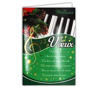 Carte Meilleurs Vœux avec Enveloppe e Sol Notes de Musique étoiles en Or Doré Scintillant Paroles Chant de Noël Chanson Vive le vent d'hiver Neige Concert Nouvel An Piano Souhaits 61-4019-2 BA