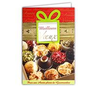 Carte Meilleurs Vœux Bonne Année pleine de Gourmandises Ruban étoilé en Or Doré avec Enveloppe Collage Cadeau en Papier en Relief Chocolats de Noël Souhaits Merveilleuses Fêtes Réveillon 61-4087-A BA