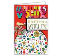 Carte Meilleurs Vœux Collage en Relief du Texte Brillant avec Enveloppe 12x17,5cm Triangles Bleu Géométrique pour Professionnel Entreprise Collègue Collaborateur ou Particulier Nouvelle Année