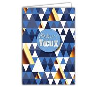 Carte Meilleurs Vœux Collage en Relief du Texte Brillant avec Enveloppe 12x17,5cm Triangles Bleus Géométriques Abstrait pour Professionnel Entreprise Collègue Collaborateur ou Particulier - étrennes