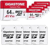 Carte Mémoire 64 Go Lot De 5 Cartes, Caméra Plus Série, Vitesse Allant Jusqu'à 95 Mo/S. Idéal Pour Full Hd Video Gopro Drone Caméra, U1 C10 Carte Micro Sdxc Avec Mini Coque Et Adaptateur Sd.