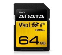 ADATA Premier One V90 Mémoire Flash 64 Go SDXC Classe 10 Uhs-II - Mémoires Flash (64 Go, SDXC, Classe 10, Uhs-II, 290 Mo/S, Noir, Or)