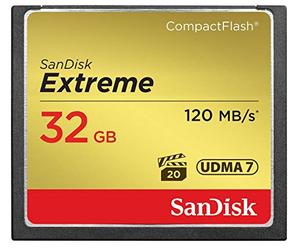 Carte mémoire CompactFlash UDMA7 SanDisk Extreme 32 Go avec une vitesse de lecture allant jusqu'à 120 Mo/s (SDCFXS-032G-X46)