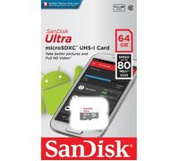 Carte mémoire flash MicroSDXC Ultra Android - SANDISK - 64GB - UHS-I / Class10 - Jusqu'à 80 Mo/s