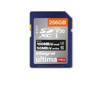 Carte mémoire Integral SDXC 256Go UHS-I U3 V30, lecture 100Mo/s, écriture 90Mo/s, Dimensions 24x32x2.1mm, Bleu/Argent, Température -25°C à 85°C