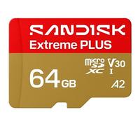 SanDisk Carte mémoire microSDXC Extreme Plus 64 Go UHS-I V30 A2 200/90 Mo/s Rouge/Doré/Blanc