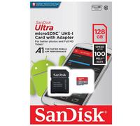 SanDisk Ultra microSD A1 (microSDXC, 128 Go, U1, UHS-I), Carte mémoire, Gris, Rouge