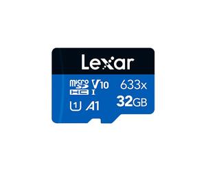 Carte mémoire microSDHC haute performance Lexar 633x 32 Go UHS-I - Vitesses jusqu'à 100 Mo/s - Classe U1 V10 A1 - Adaptateur SD inclus - Couleur Bleu