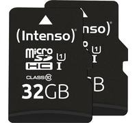 Carte mémoire microSDHC Premium 2 x 32 Go Classe 10 UHS-I avec Adaptateur SD (jusqu'à 90 Mo/s) Noir