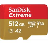 Carte mémoire microSDXC SanDisk Extreme 512 Go + adaptateur SD jusqu'à 160 Mo/s, avec la e vitesse UHS 3 (U3), V30