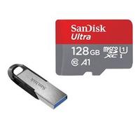 Carte mémoire microSDXC SanDisk Ultra 128 Go 120Mb/s + Clé USB 3.0 SanDisk Ultra Flair 128Go 150Mb/s G
