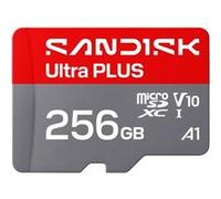 Carte mémoire microSDXC SANDISK Ultra Plus 256 Go UHS-I A1 Class 10 jusqu'à 200 Mo/s Rouge/blanc