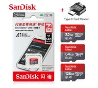 Carte mémoire originale SanDisk A1 256GB 128GB 100MB/S 64GB 32GB carte Micro sd classe 10 UHS-1 Flash Microsd TF + lecteur de carte type-c