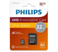 Carte mémoire - Philips - MicroSDHC 32Go - Vitesse de lecture 80 Mo/s - Classe 10 - UHS-I