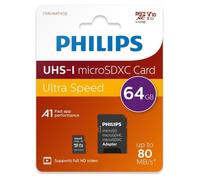 Carte mémoire - Philips - MicroSDHC 64Go - CL10 - 80 Mo/s - Adaptateur inclus
