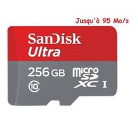 Carte Mémoire - SanDisk - Ultra MicroSDXC 256 Go - Classe 10 - 95 Mo/s - Adaptateur SD inclus