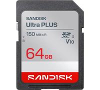 Carte mémoire SanDisk Ultra PLUS SDXC 64 Go UHS-I V10 jusqu'à 150 Mo/s Gris Rouge Blanc