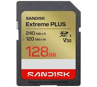 Carte mémoire SDXC SanDisk Extreme PLUS 128GB UHS-I V30 U3 jusqu'à 240MB/s lecture 120MB/s écriture 4K UHD Gris Doré Rouge Blanc