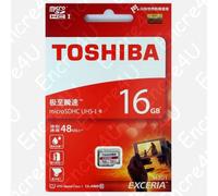Carte Mémoire TOSHIBA HD 16 Go Micro SDHC UHS-I : Ecriture 30Mo/s Lecture 48Mo/s