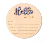 Carte Mensuelle Bebe Bois, 15cm Panneau Hello World en Bois Cartes Étapes Bébé Plaques de Nom de Naissance pour Nouveau-Nés Accessoires Photo pour Fête Prénatale Crèche (Bleu)