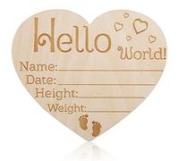 Carte Mensuelle en Bois Bébé, Amour en Forme de Coeur Hello World Panneau Annonce Bebe Panneau de Signalisation Nouveau-Né pour Hôpital Chambre d'Enfant Accessoire Photo Fête Prénatale