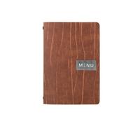 Carte menu 100% CUIR Coloris Marron Ligne RAW format A4 1 insert inclus (4 vues) Securit