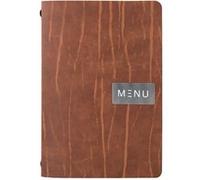 Carte menu 100% CUIR Coloris Marron Ligne RAW format A4 1 insert inclus (4 vues) Securit