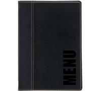 Securit Porte-menu Trendy Line – 1 insert fixe 4 pages A5 – Similicuir PU – Noir – Ajout d'inserts