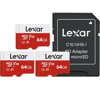 Carte Micro SD 64 Go Lot de 3 Cartes,Carte Mémoire Micro SD+ Adaptateur,Microsdxc Carte TF jusqu'à 100 Mo/s,A1,U3,C10,V30,Full HD et 4K UHD pour Caméra,Telephone