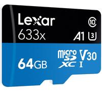 Carte microSD 64 Go Lexar Blue Series 633x UHS-I V30 Micro SDXC C10 LEXAR Carte microSD Blue Series UHS-I 633x 64Go V30 Lexar 633x Carte Micro SD 64 Go, Carte microSDXC UHS-I Sans Adaptateur, Jusqu'à 