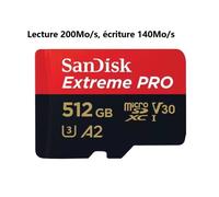 Carte MicroSD - SanDisk - Extreme Pro - 512Go - UHS-I U3 V30 A2 - 200Mo/s lecture 140Mo/s écriture