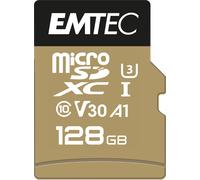 Carte microSD UHS-I U3 V30 A1 - 128 GB, 128 Go - ECMSDM128GXC10SP - Gamme Speedin - Avec adaptateur - Vitesse de lecture jusqu'à 100 MB/s, 100 Mo/s - Noir/Or