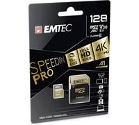 Carte microSD UHS-I U3 V30 A1 - 128 GB, 128 Go - ECMSDM128GXC10SP - Gamme Speedin - Avec adaptateur - Vitesse de lecture jusqu'à 100 MB/s, 100 Mo/s - Noir/Or
