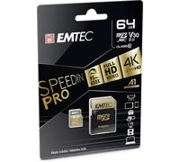 Carte microSD UHS-I U3 V30 A1 - 64 GB, 64 Go - ECMSDM64GXC10SP - Gamme Speedin - Avec adaptateur - Vitesse de lecture jusqu'à 100 MB/s, 100 Mo/s - Noir/Or