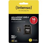Carte microSDHC Intenso Premium 16 GB Class 10, UHS-I avec adaptateur SD